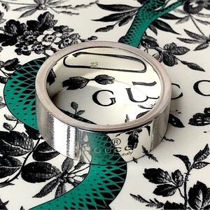 W GUCCI Logo Cigar Band Sterling Silver Engraved Ring US Size 10-1/2 23 NIB